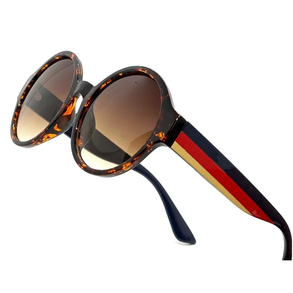 Round Sunglasses Tortoise Shell Brown Gradient Lens Fashion Shades Hippie Lentes